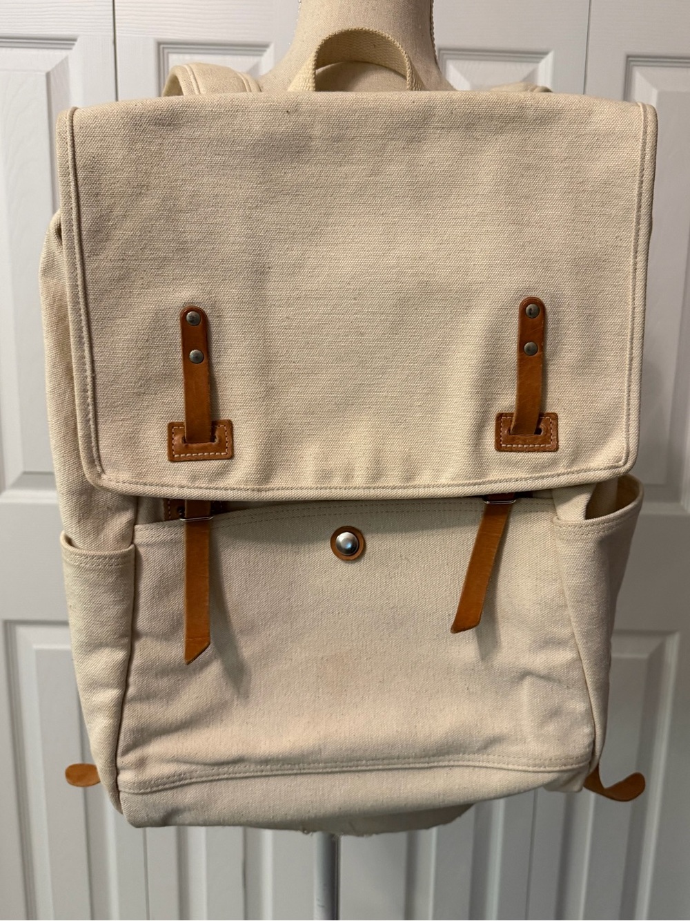 Makr Carry Goods Farm Rucksack Duck Canvas and Leather Cream Brown Large